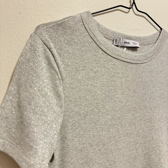 MANGO | NWT - GREY GOING OUT PARTY TOP WITH GLITTER SPARKLE THREAD | SIZE L - Picture 5 of 7